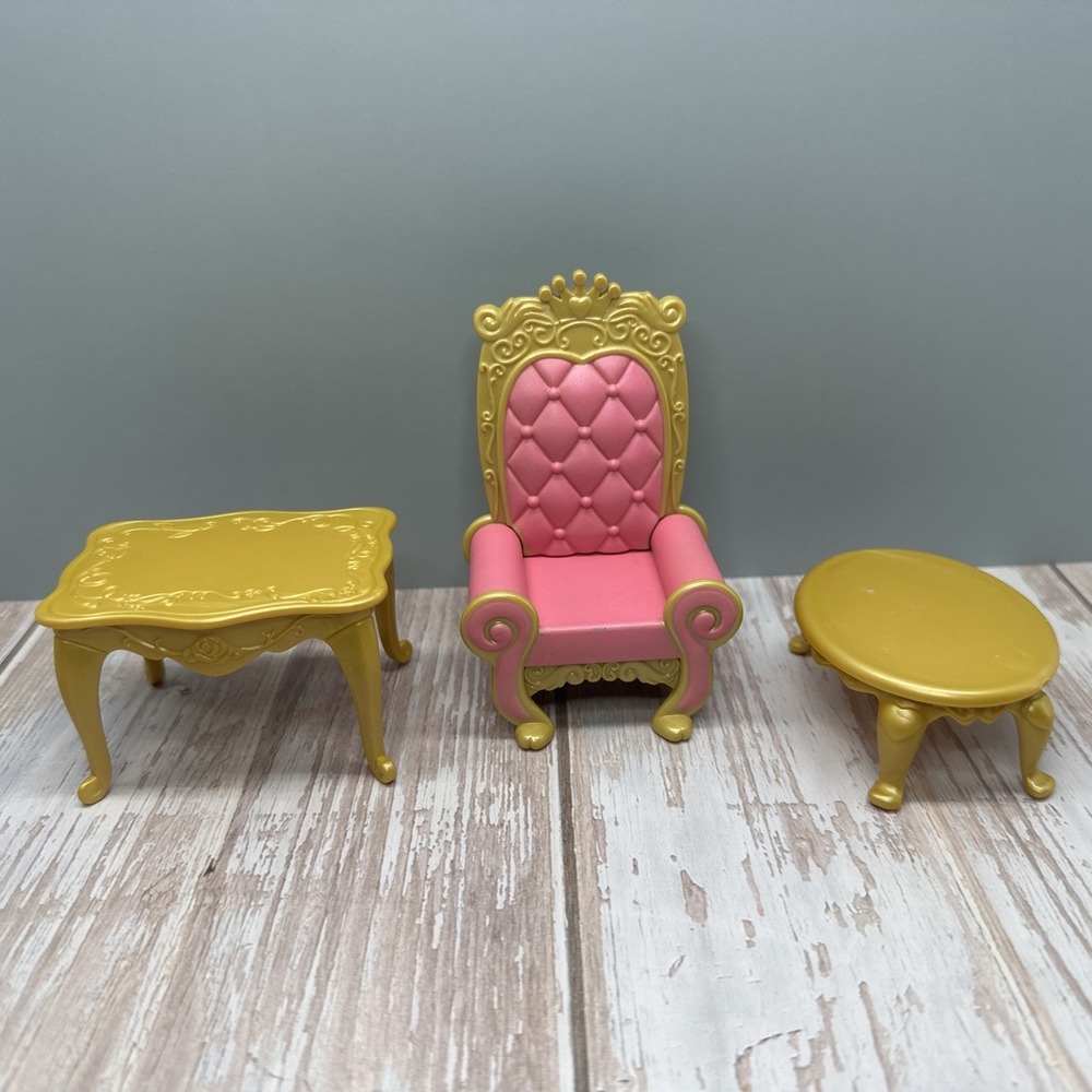 2009 Mattel Royal Castle Gold Table Set Throne Chair Dollhouse Furniture Diamond